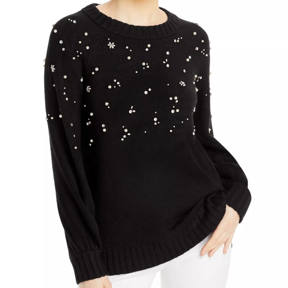Karl Lagerfeld Paris Crystal Embellished Black Sweater NWT Medium